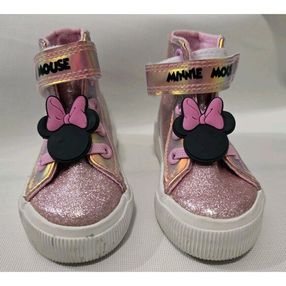 Disney Minnie Mouse Toddler Girl High-Top Sneakers Pink Glitter Size 4 EUC - Picture 5 of 7